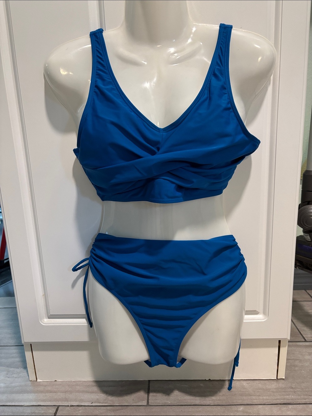 Classic Twist-Front Blue High-Waist Bikini Set